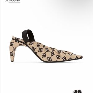 NWT MISBHV Beige and Black Monogram Slingback Heels sz 8